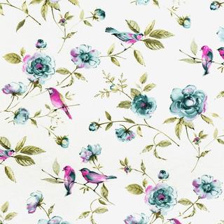Ткань для штор LD Голубые цветы и фиолетовые птицы 141035v1
