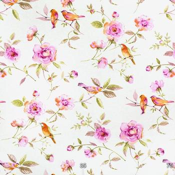 Ткань для штор LD Розовые цветы и птички 141035v3