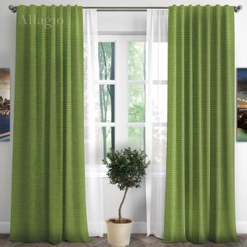 Готовые шторы - портьеры из зеленой рогожки
