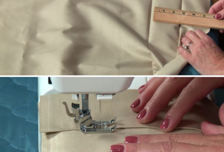 Как подшить края подкладки для штор при помощи швейной машинки