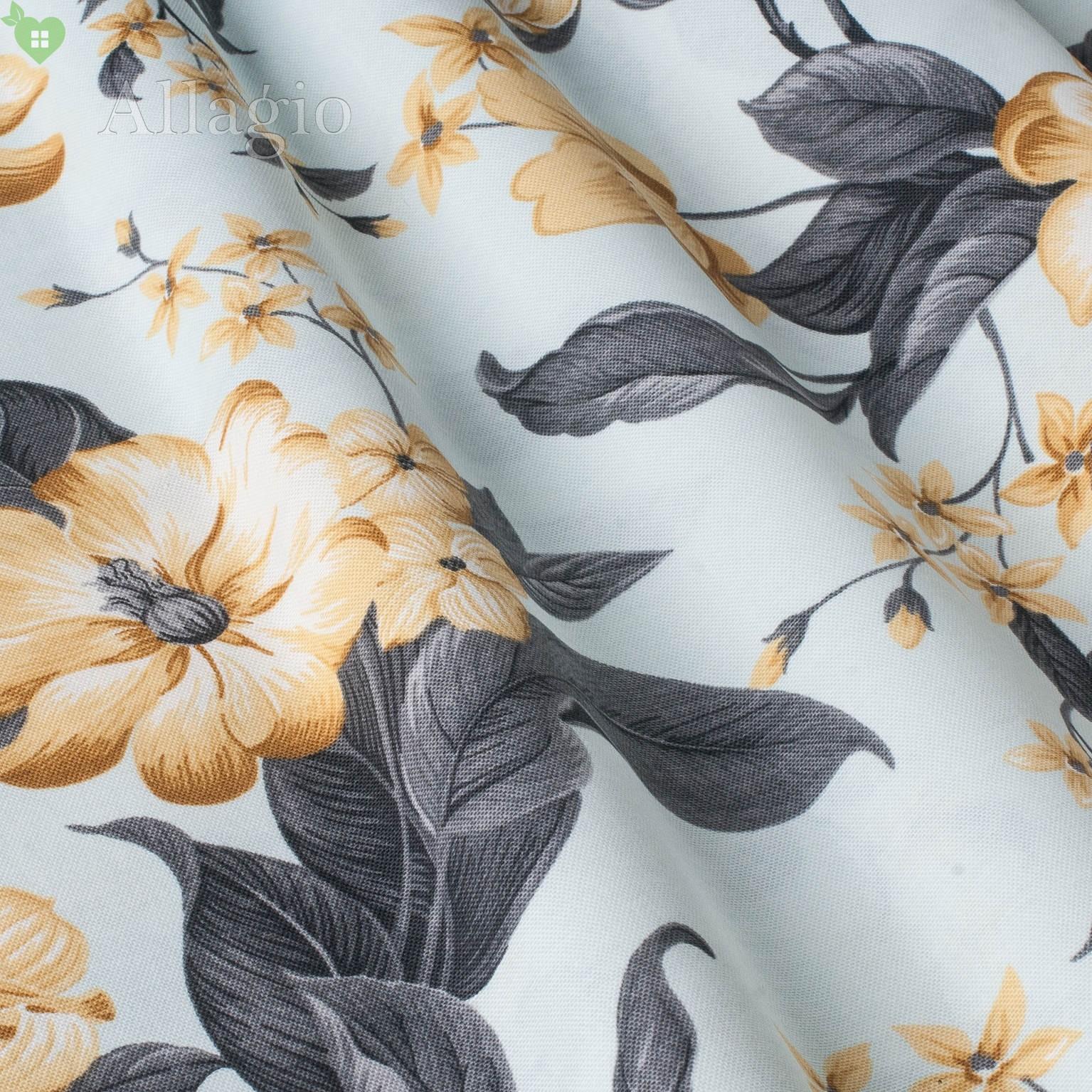 Ткань для штор LD Мандариновые цветки на серых стебельках 081454v5