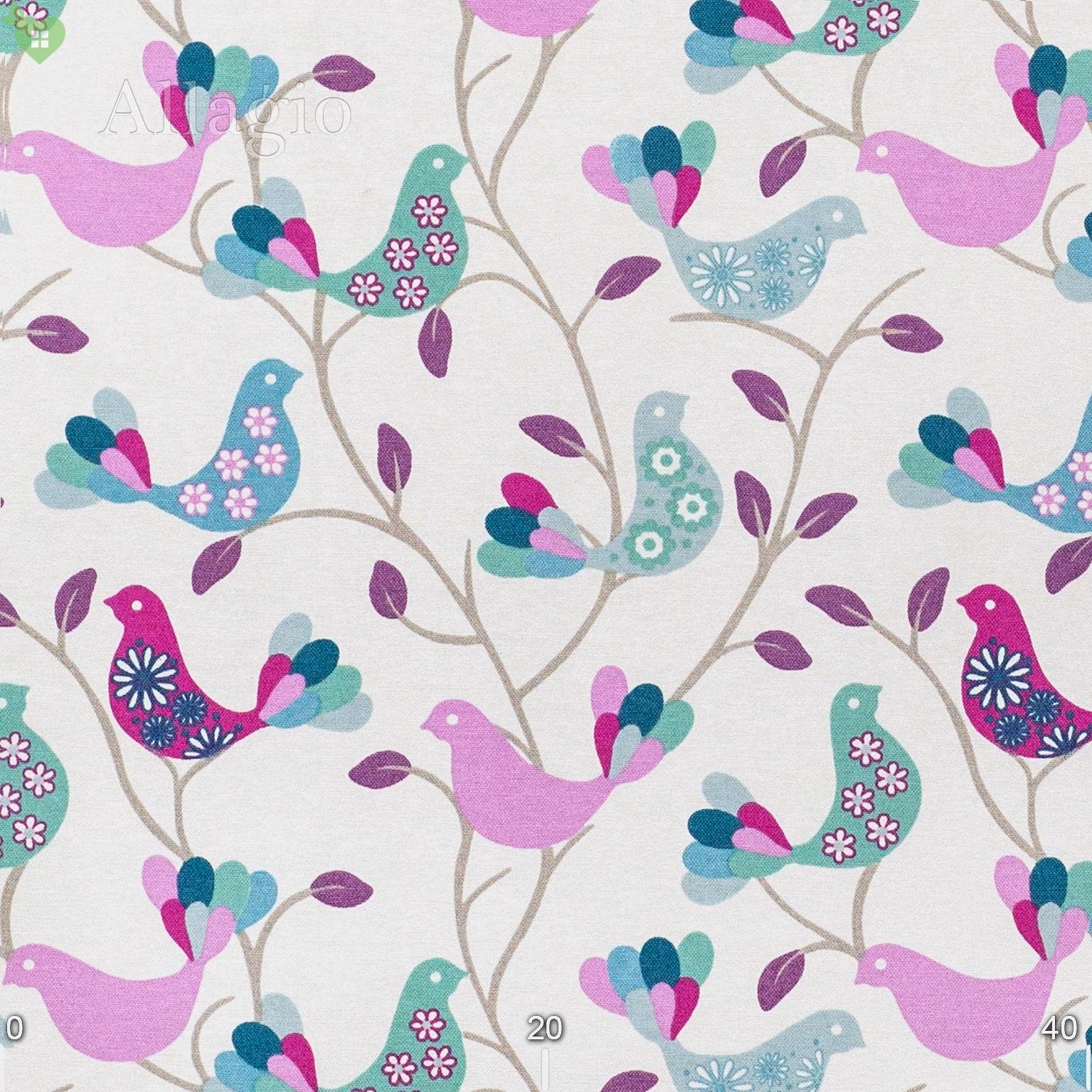 Ткань для штор LD Розовые и голубые птицы 071046v14