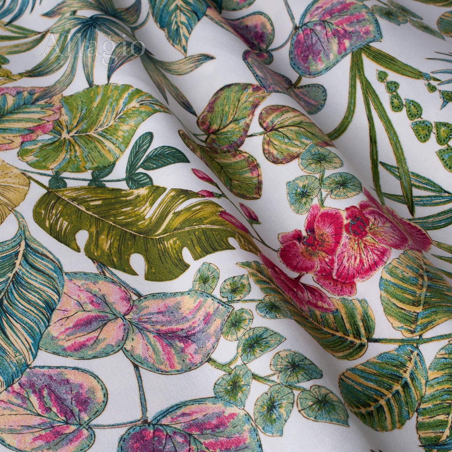 Ткань для штор с зелеными листьями и цветами 400396v1
