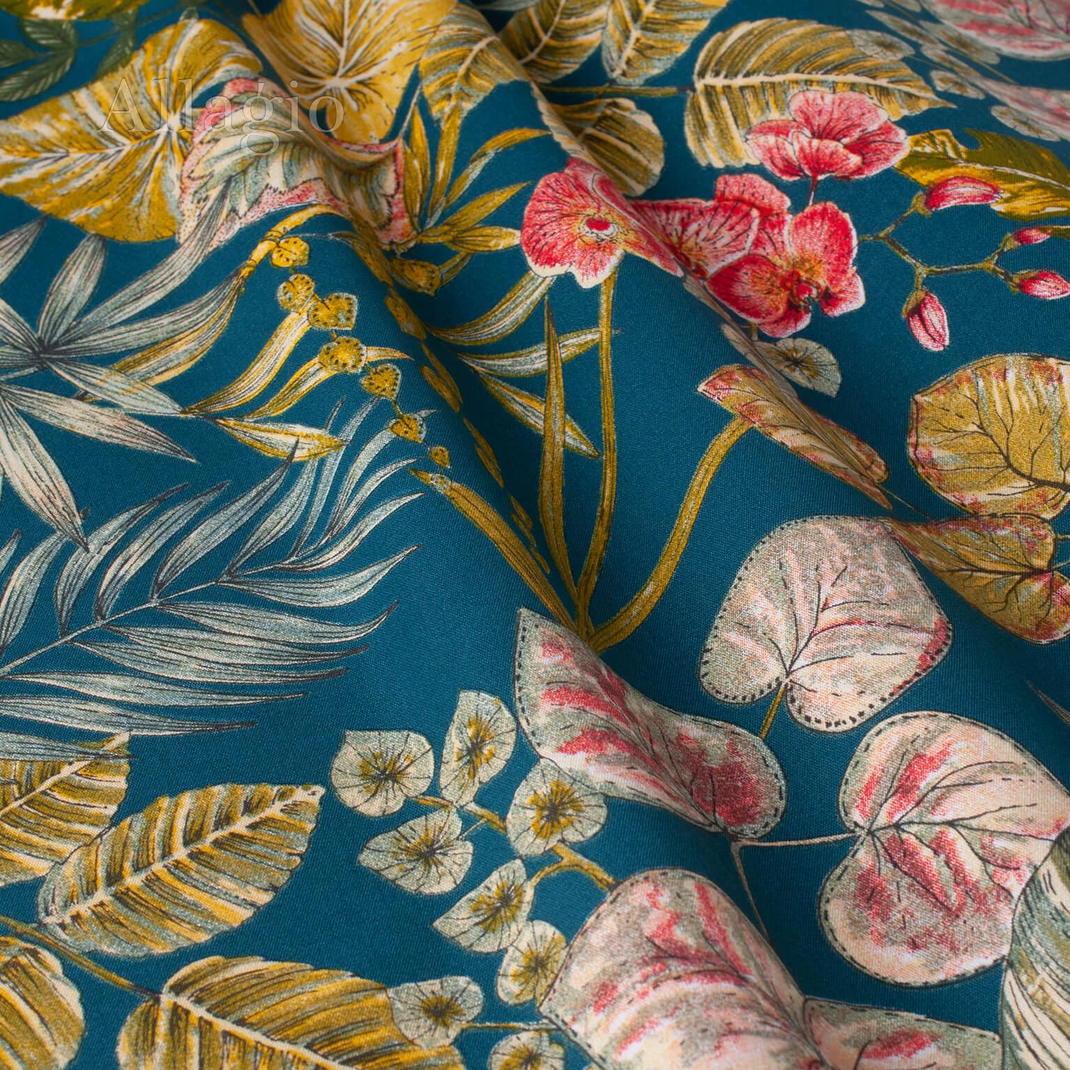 Ткань для штор яркие листья и цветы 400396v3